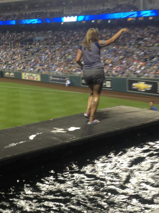 Illustration for article titled Lady Goes For A Stroll Through The Kauffman Stadium Fountain